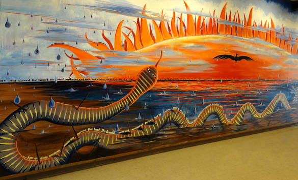 Chitimacha Water Legends Mural created by Chitimacha Tribal artist Sarah Sense, with CTS students.